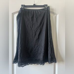 Chic Black silky Skirt or slip with Lace Trim